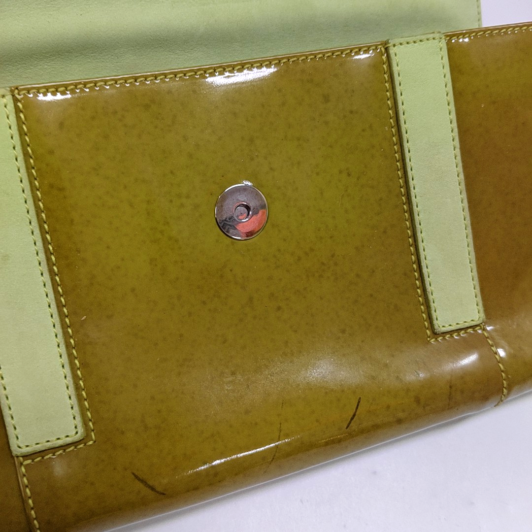 BVLGARI Yellow Green Patent Leather Handbag Single Shoulder Bag Silver Hardware Removable shoulder strap-(SKU)-960012647