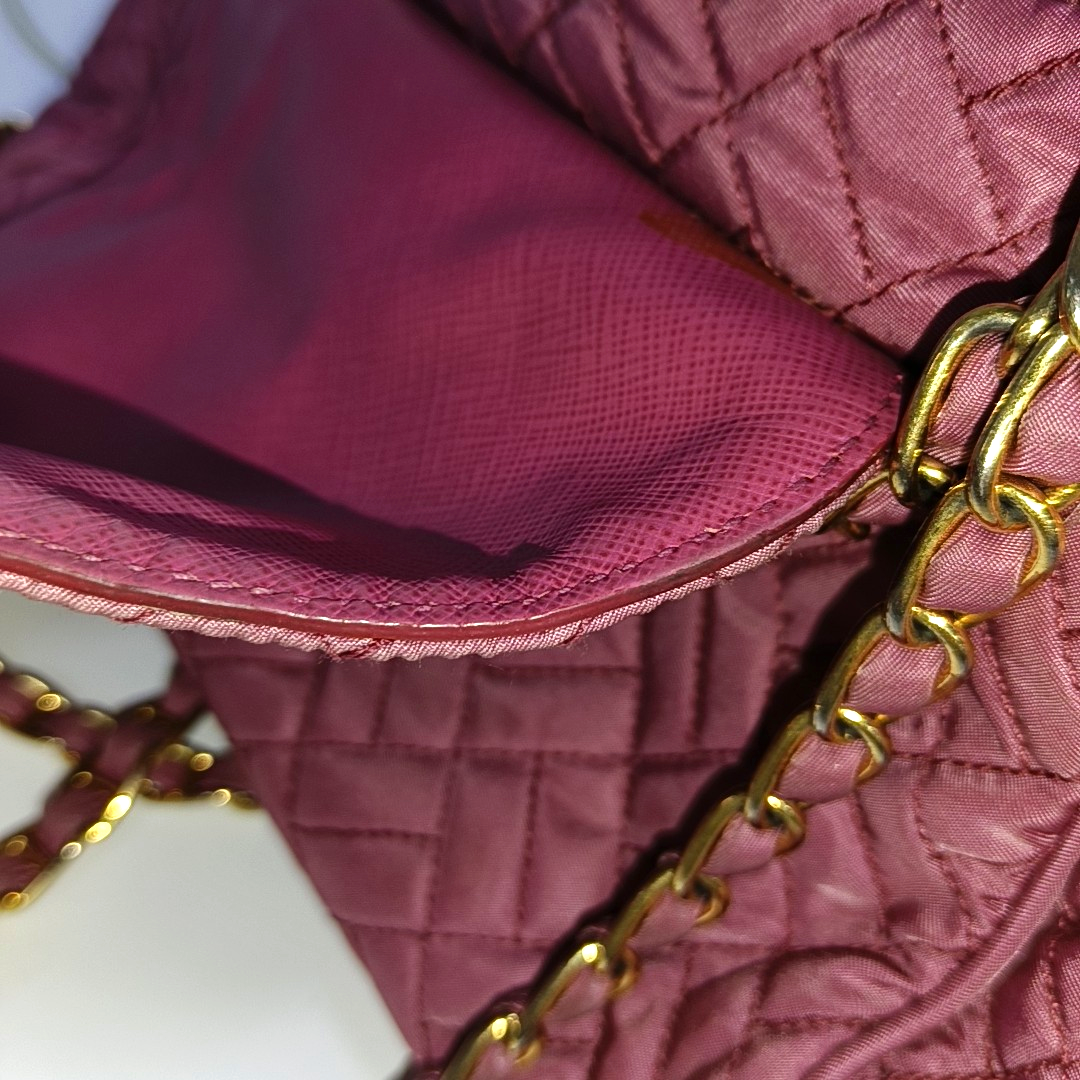 PRADA Pink Fabric Quilted Tassel Crossbody Bag Golden hardware-(SKU)-932708784
