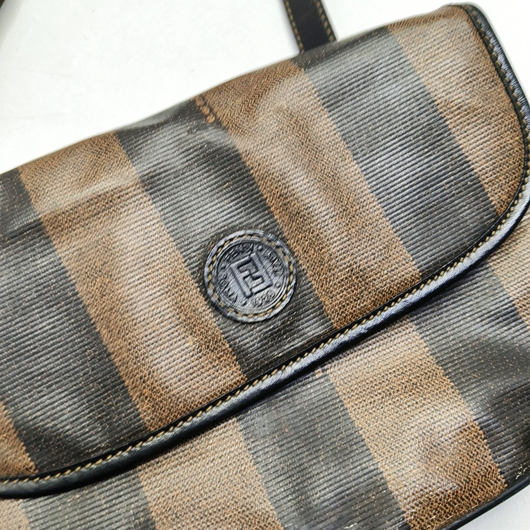 FENDI Pequin Brown Coated Canvas Relief Single Shoulder Bag Crossbody Bag Golden hardware-(SKU)-943935184