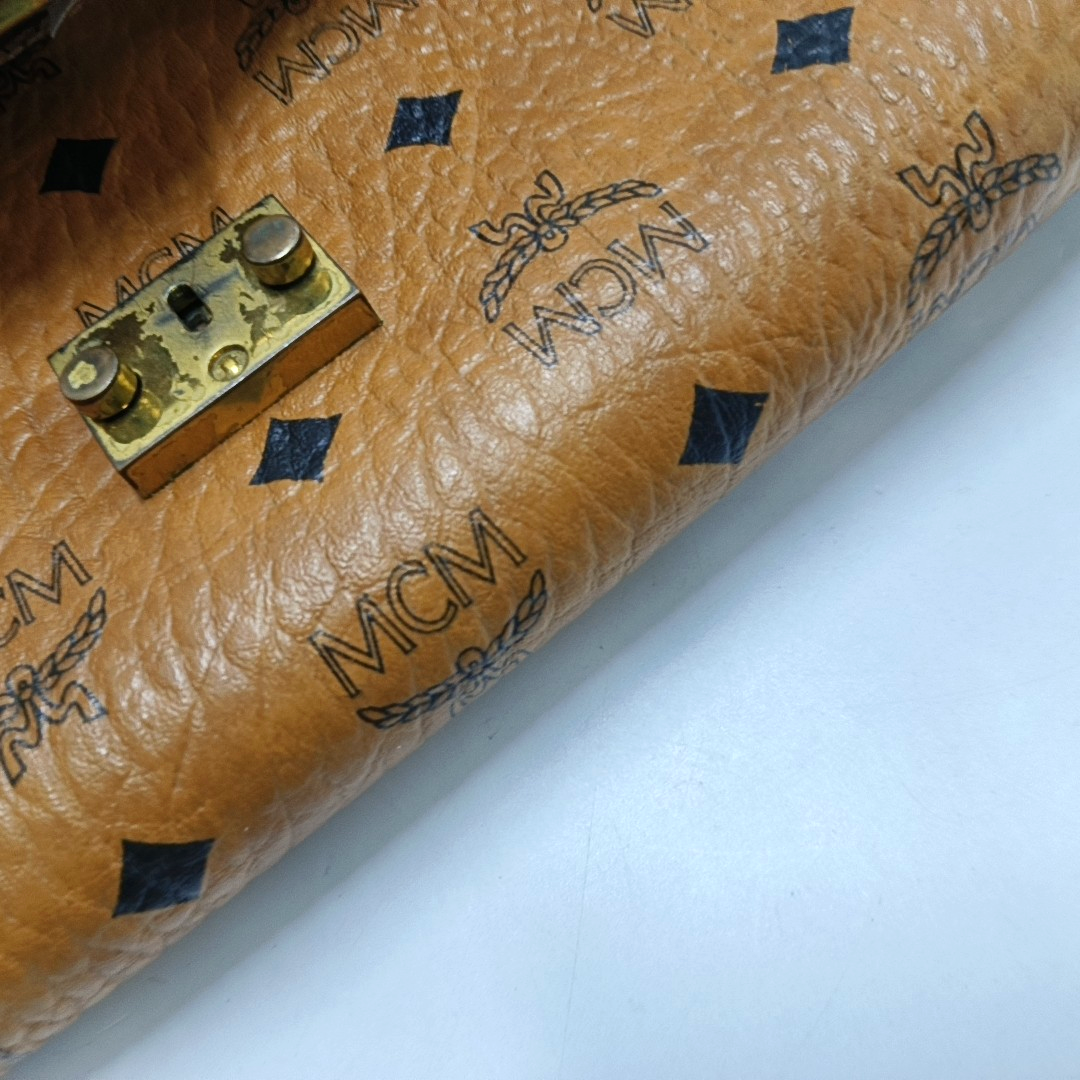 MCM MILLIE Medium size Cognac coated canvas monogram laurel buckle shoulder bag/crossbody bag Golden hardware Removable shoulder strap-(SKU)-944137648