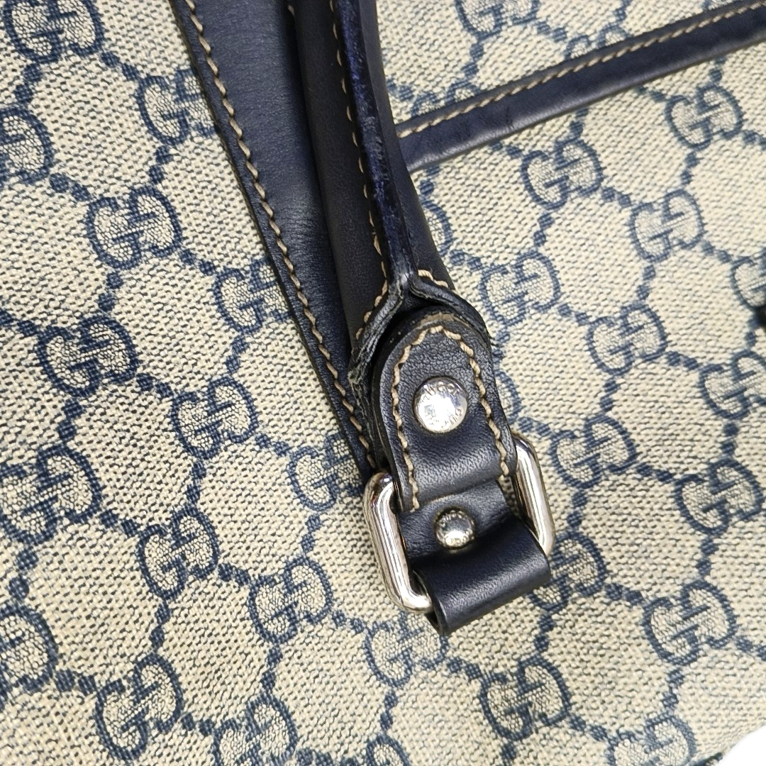 GUCCI Tote bag Beige Coated Canvas Monogram Single Shoulder Bag Handbag Crossbody Silver Hardware Removable shoulder strap-(SKU)-957584029