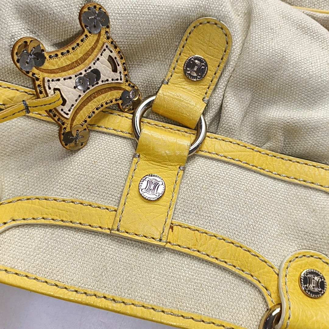 CELINE BOOGIE Yellow Canvas Tote Bag Silver Hardware-(SKU)-952465715