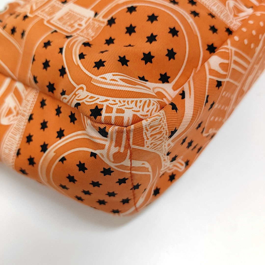 HERMÈS Fourbi 20 Orange Satin Printed Clutch Silver Hardware Tstamp-(SKU)-955960745
