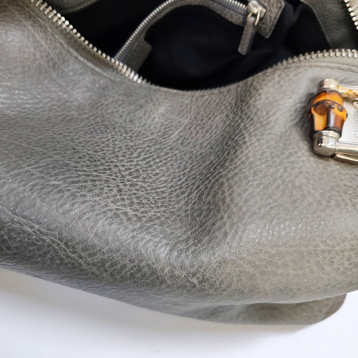 GUCCI Bamboo 1947 Medium size Elephant Gray Cowhide Monogram Woven Handbag, Single Shoulder Bag Silver Hardware-(SKU)-958140383
