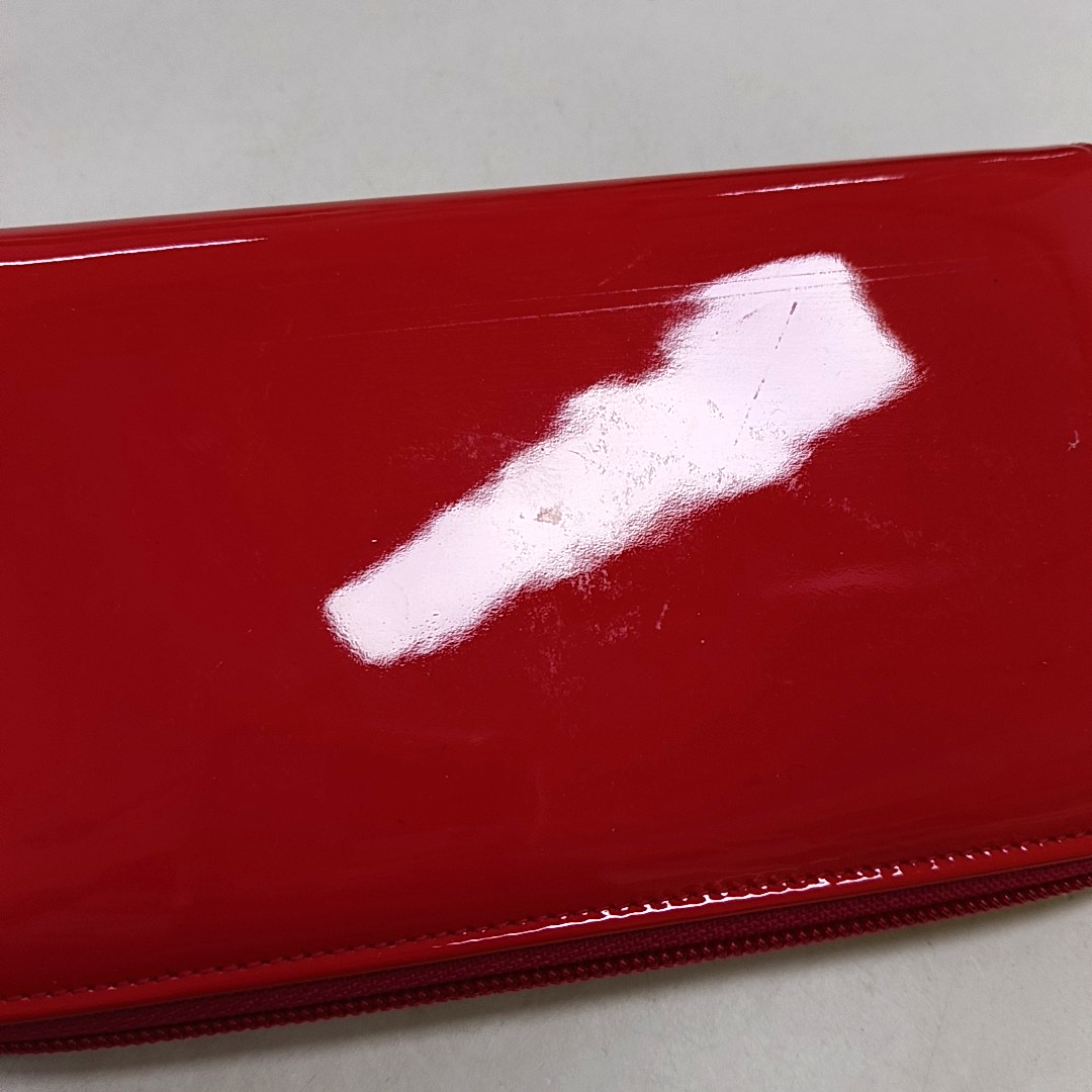 CHANEL CIRCLED CC Pink Red Patent Leather Wallet Silver Hardware 17nan-(SKU)-951860808