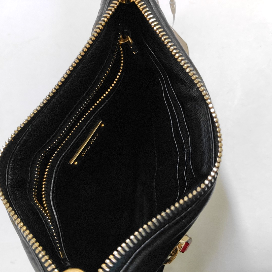 Miu Miu Black Sheepskin Quilted Studs Crossbody Shoulder Bag Clutch Golden hardware Removable shoulder strap-(SKU)-949793506