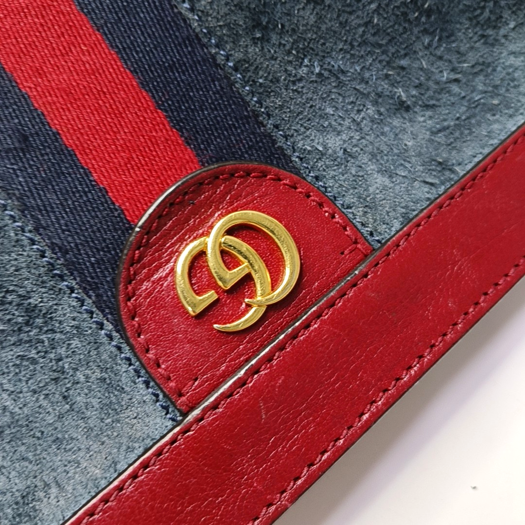 GUCCI Ophidia Small size Dark Blue Suede Striped Strap Single Shoulder Tote Bag Golden hardware-(SKU)-951867642