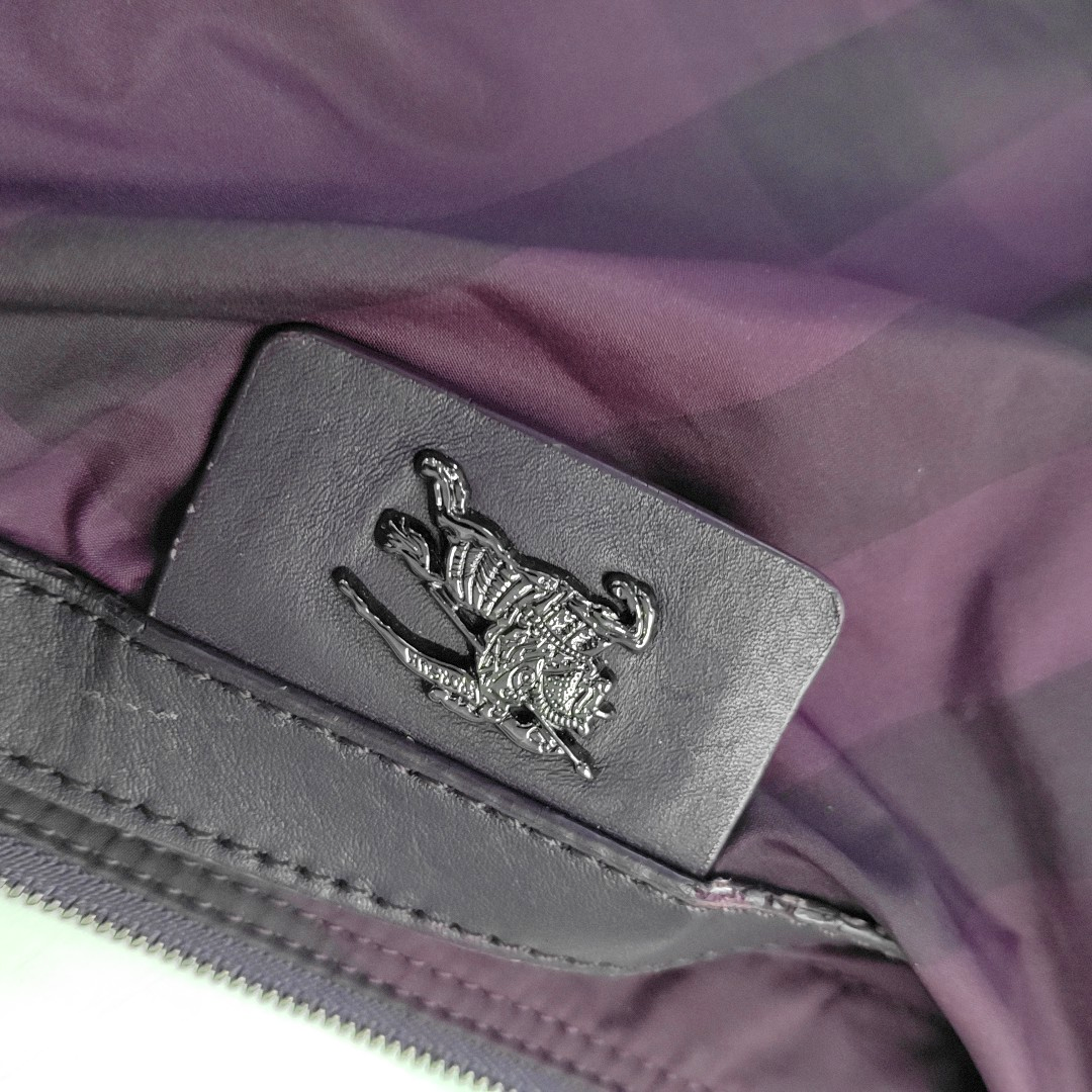 BURBERRY Buckleigh Purple Nylon Printed Single Shoulder Bag Handbag Black hardware-(SKU)-955908174