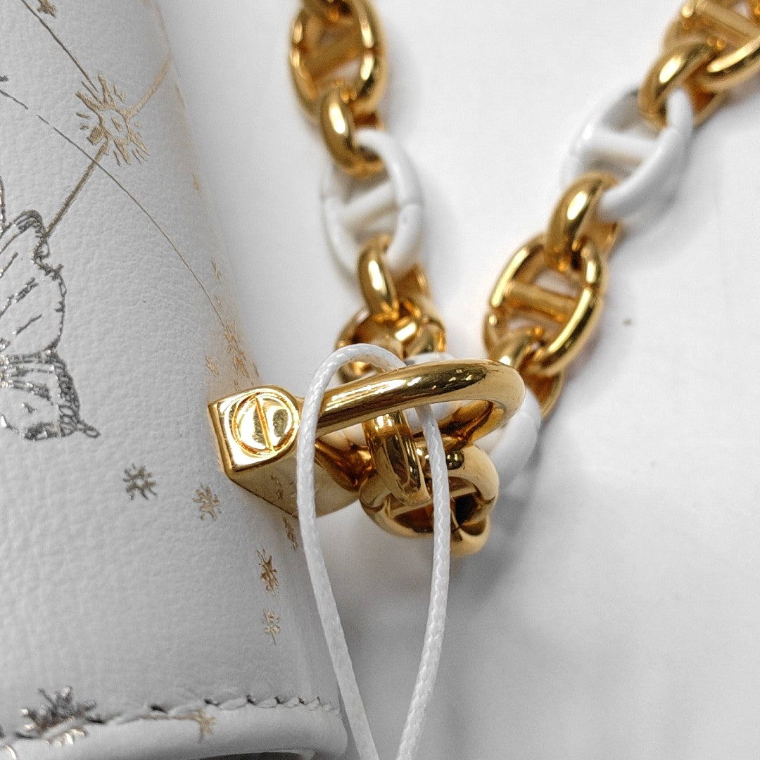 DIOR Miss Caro Mini White Leather Printed Crossbody Bag Single Shoulder Bag Golden White Hardware Removable Shoulder Strap-(SKU)-969767910