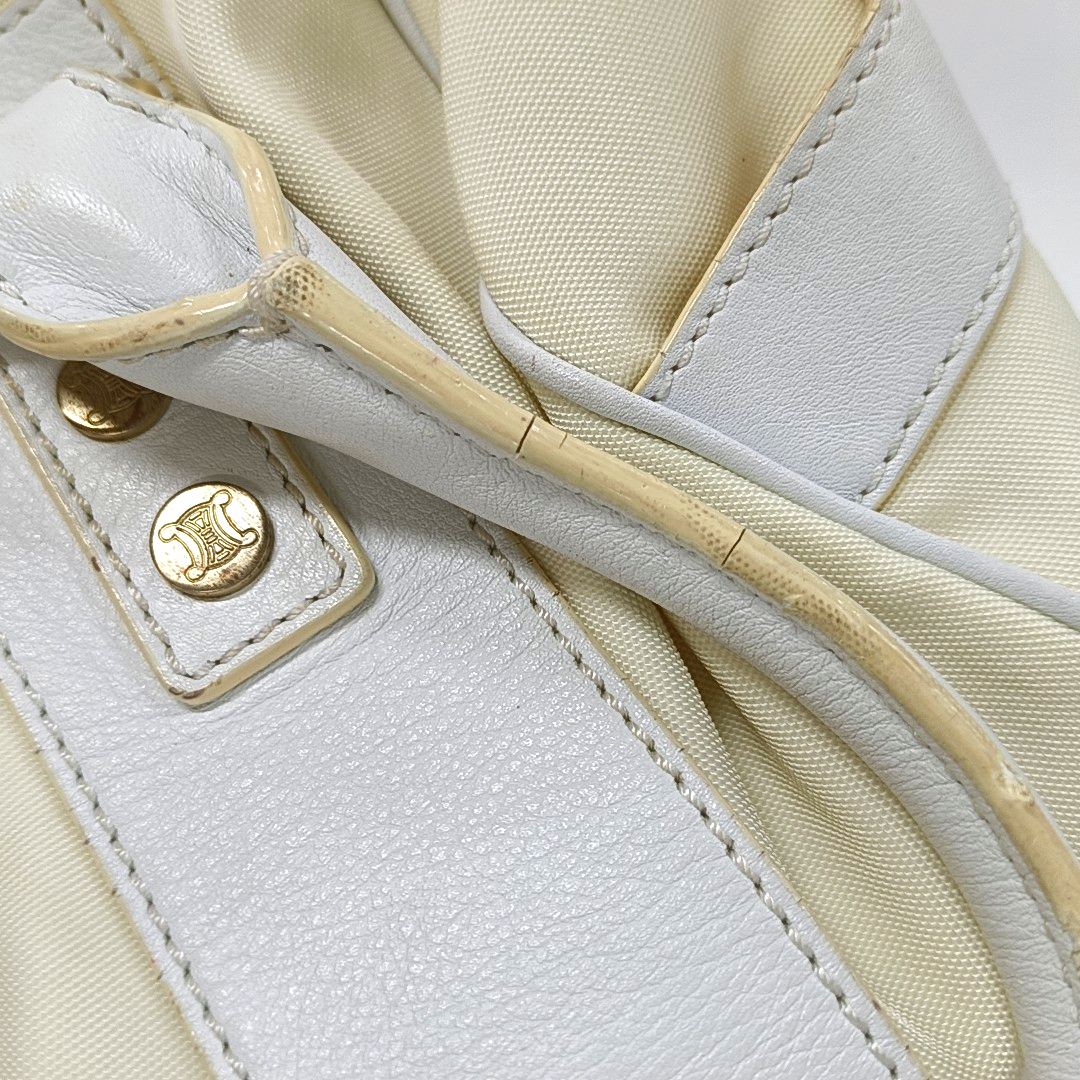 CELINE White Canvas Printed Single Shoulder Bag Handbag Golden hardware-(SKU)-13501989