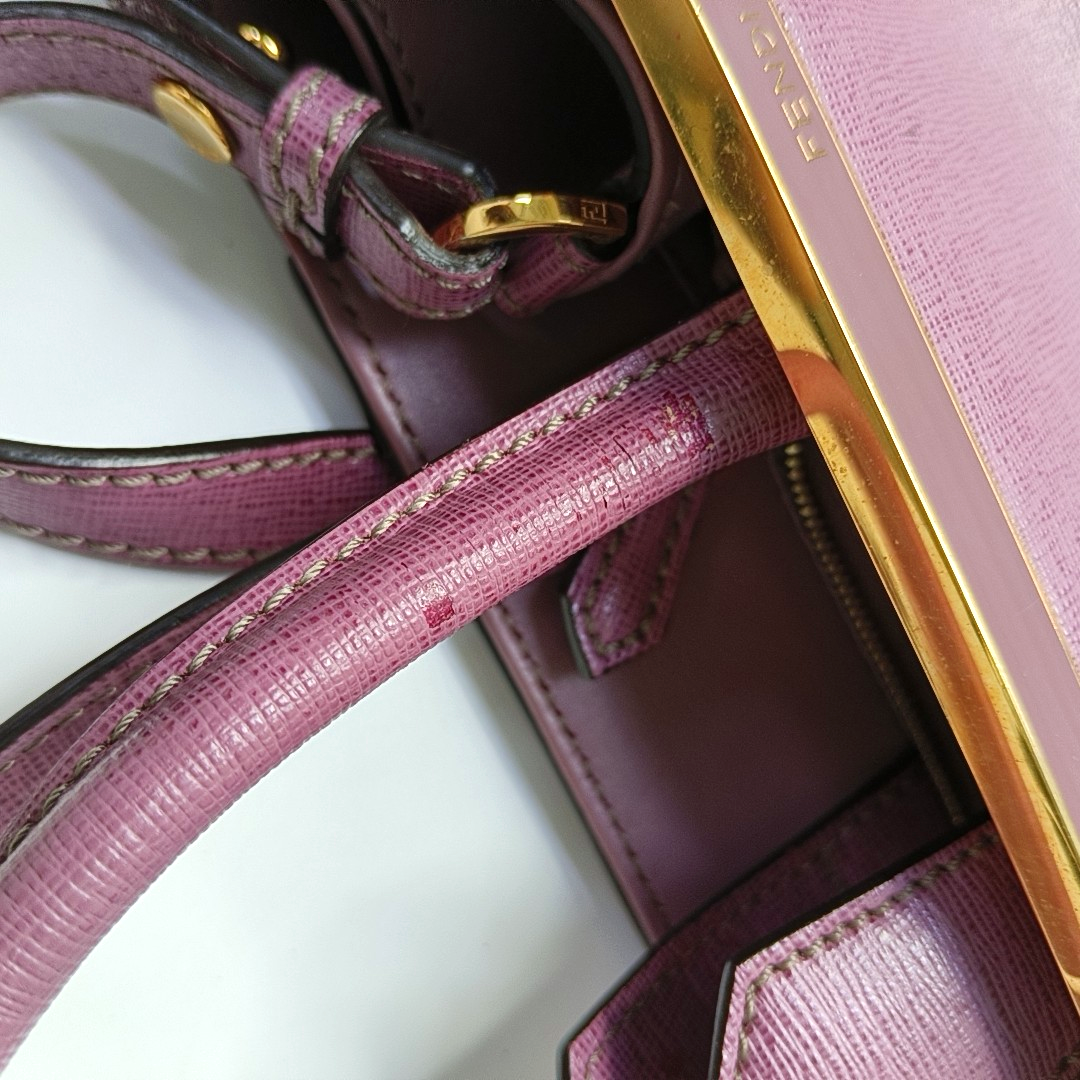 FENDI 2 Jours Small size Purple Leather Crossbody Handbag Single Shoulder Silver Hardware Removable shoulder strap-(SKU)-947556530
