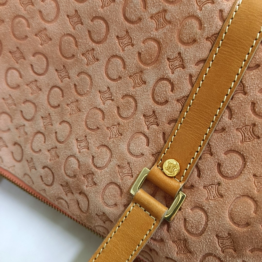 CELINE Orange Suede Triumph Embossed Tote Bag Golden hardware-(SKU)-947734984