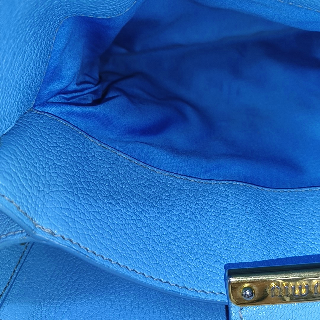 Miu Miu Madras Blue Cowhide Studs Single Shoulder Bag Tote Bag Crossbody Bag Golden hardware Removable shoulder strap-(SKU)-954293190
