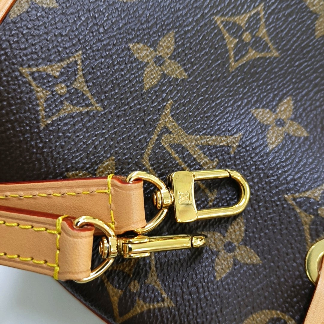 LOUIS VUITTON NOÉ Nano Brown Coated Canvas Monogram Bucket Bag Crossbody Handbag Single Shoulder Bag Removable Strap Gold Hardware 2 Removable Straps-(SKU)-968563744