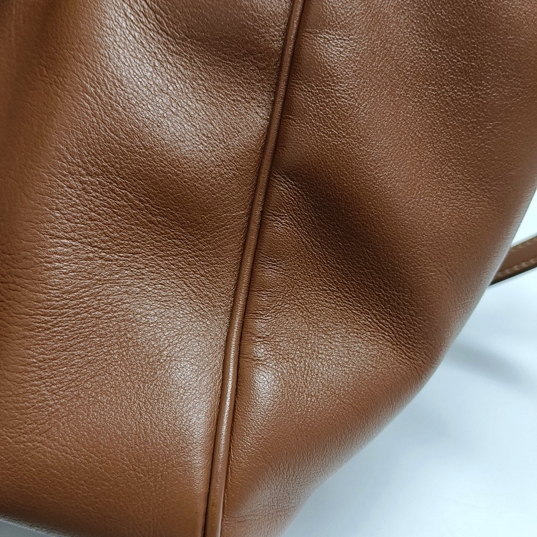 CELINE CABAS TRIOMPHE Brown Leather Quilted Shoulder Bag Tote Bag Crossbody Bag Gold Hardware Removable Strap-(SKU)-971128053