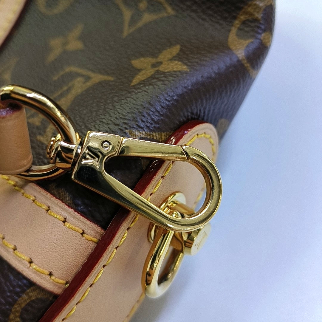 LOUIS VUITTON DUFFLE Brown Coated Canvas Monogram Fries Bag Crossbody Shoulder Bag Tote Bag Single Shoulder Bag Gold Hardware Removable Shoulder Strap-(SKU)-968118002