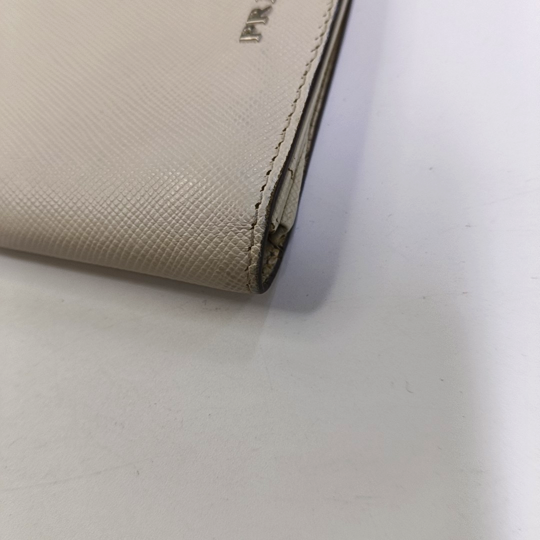 PRADA White Cowhide Crosshatch Card Case Silver Hardware-(SKU)-943649061