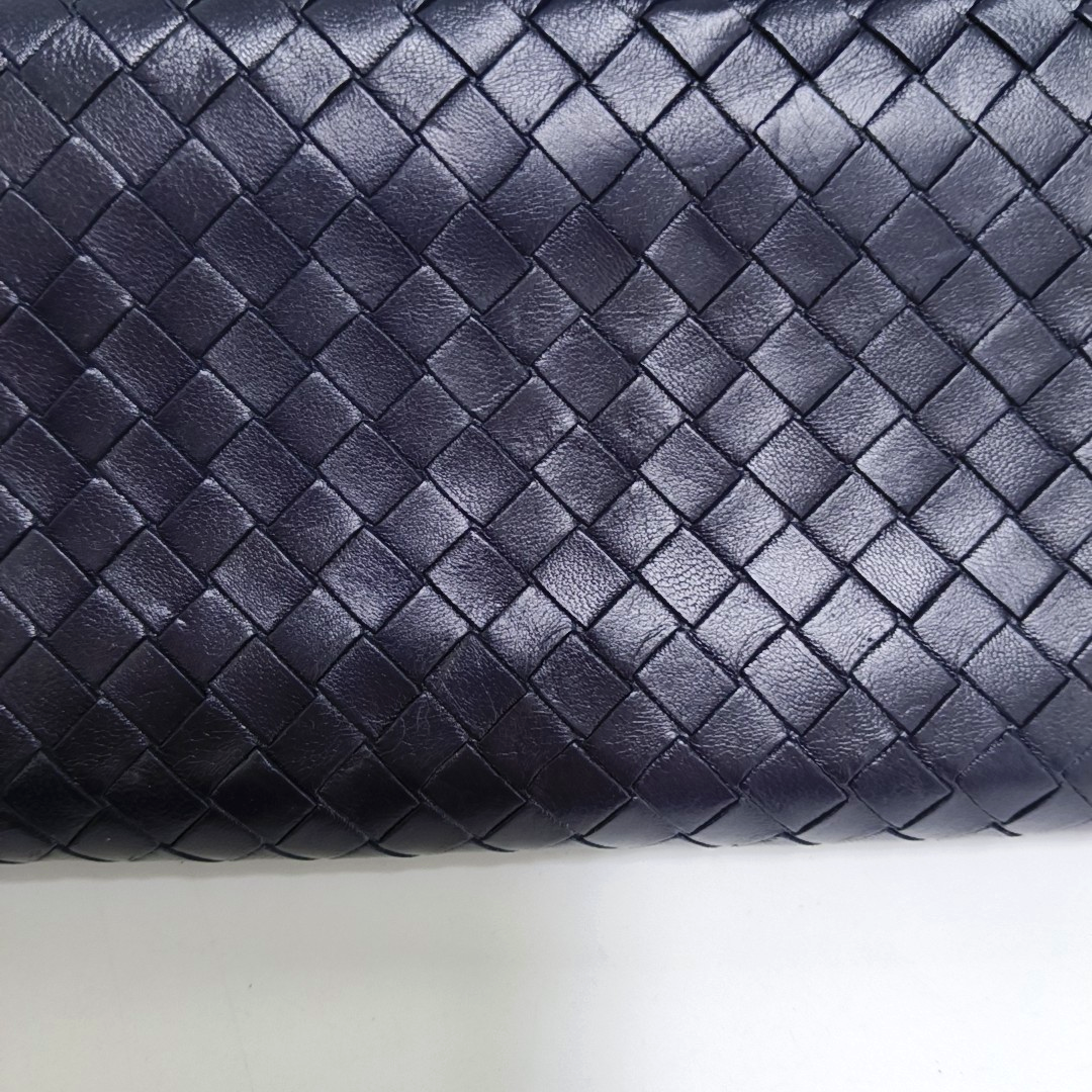 BOTTEGA VENETA Veneta Navy Blue Cowhide Braided Wallet Black hardware-(SKU)-943401701