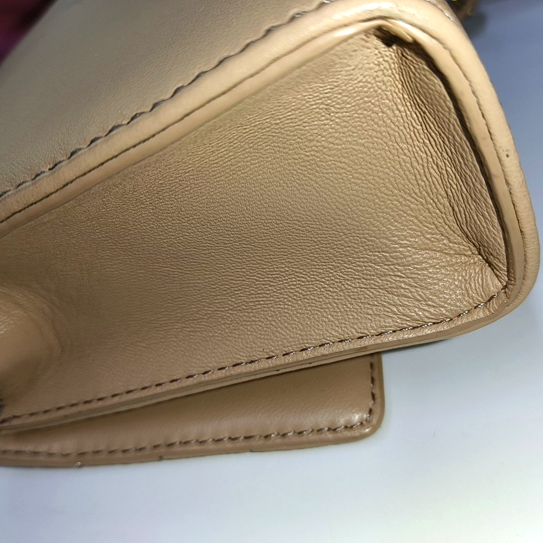 EMPORIO ARMANI Khaki Leather Quilted Shoulder Bag Golden hardware Removable shoulder strap-(SKU)-934447940