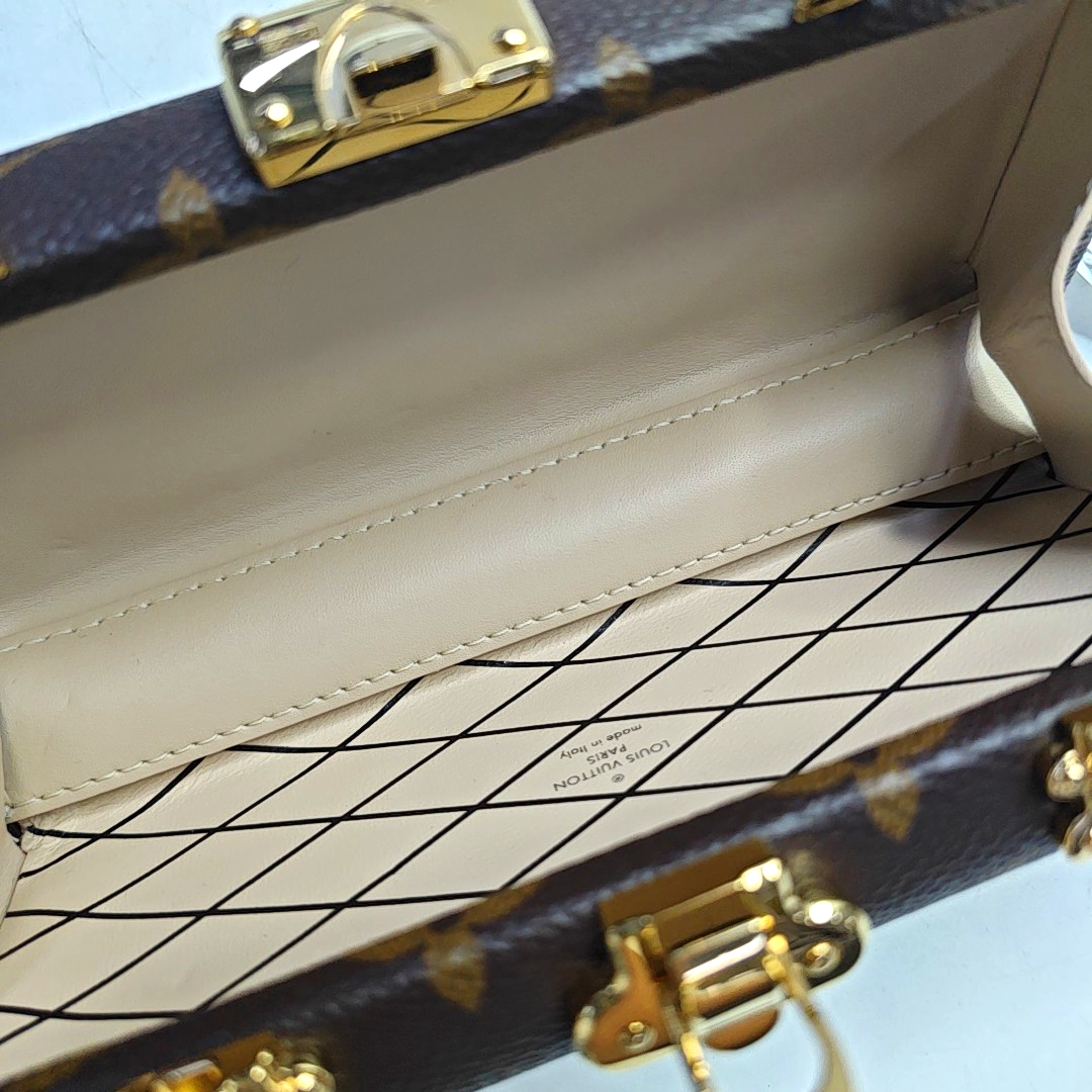 LOUIS VUITTON VANITY CASE Brown Coated Canvas Monogram Crossbody Shoulder Bag Tote Bag Gold Hardware 2 Removable Shoulder Straps-(SKU)-957302844