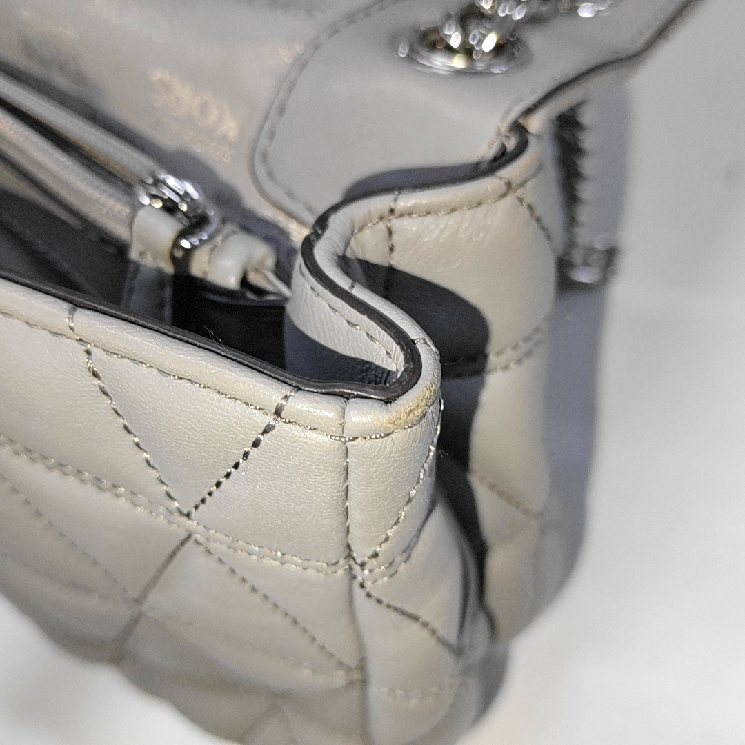 MICHAEL KORS Medium size Gray Cowhide Quilted Single Shoulder Bag Crossbody Silver Hardware-(SKU)-14349327