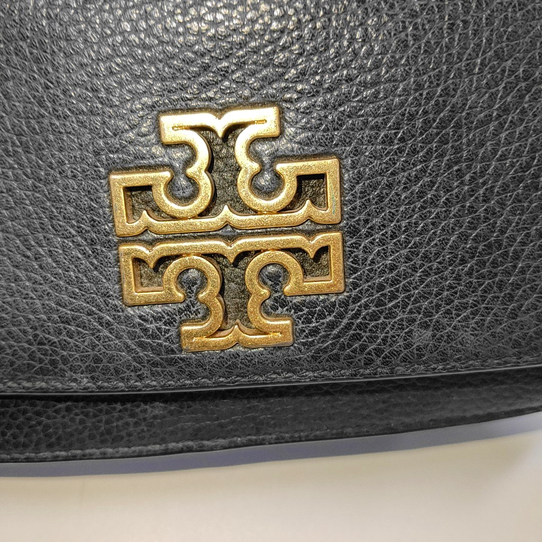 TORY BURCH Britten Black leather crossbody shoulder tote Golden hardware Removable shoulder strap-(SKU)-933116163