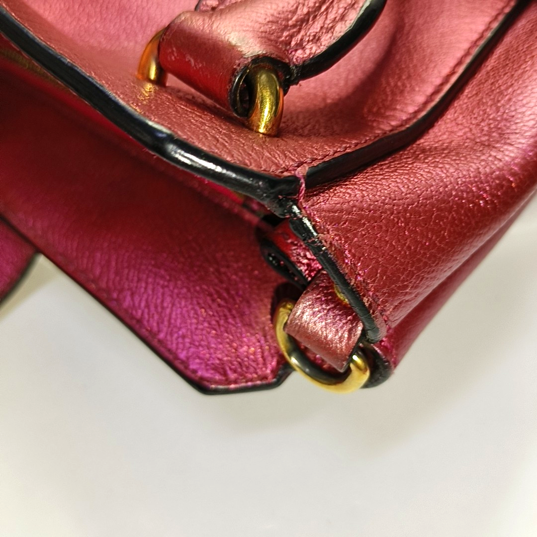BURBERRY Buckle Fuchsia Leather Shoulder Tote Crossbody Bag Golden hardware Removable shoulder strap-(SKU)-954093592