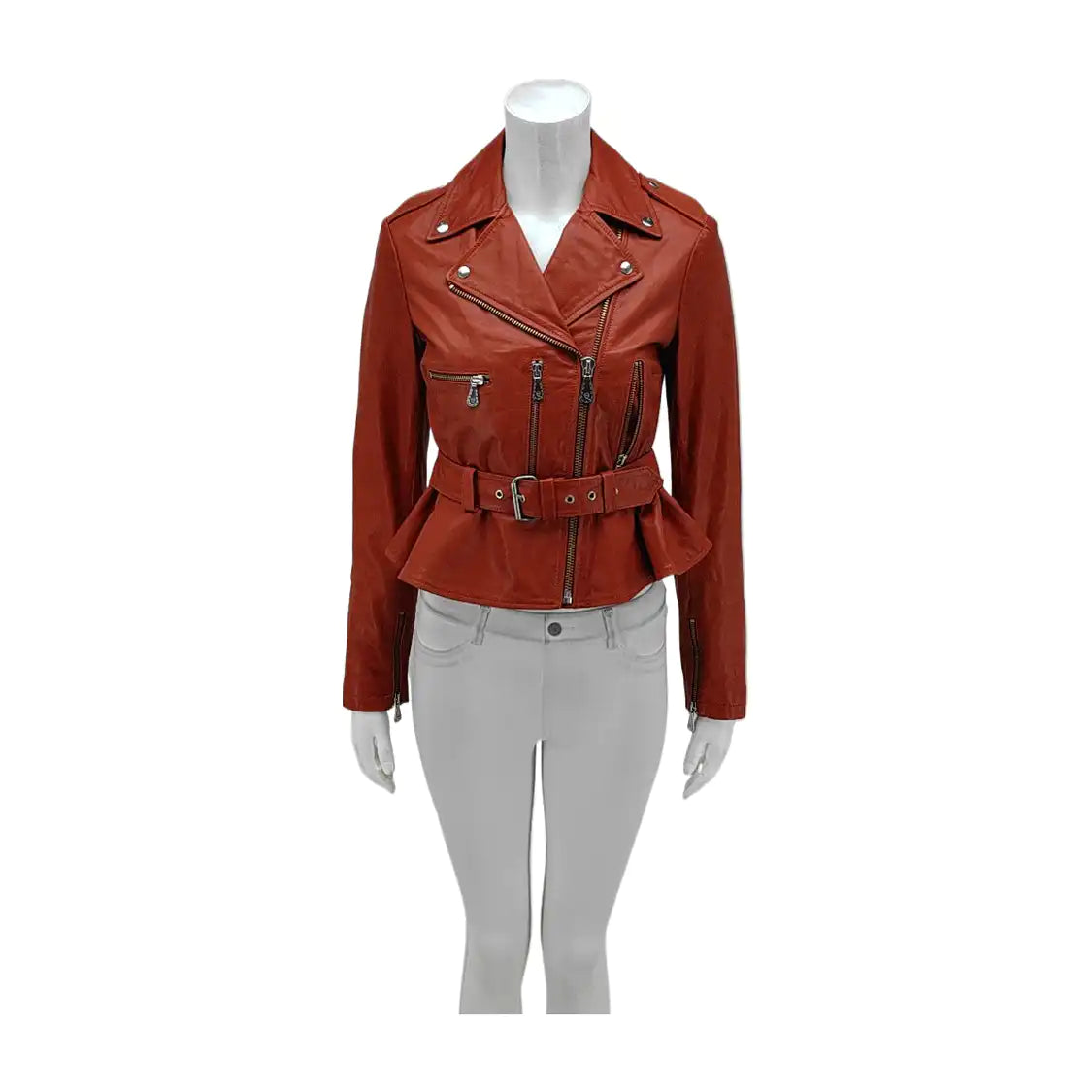 Alexander McQUEEN Mcode Autumn and Winter Tangerine Leather Women's Long Sleeve Short Other Jacket-(SKU)-929075000
