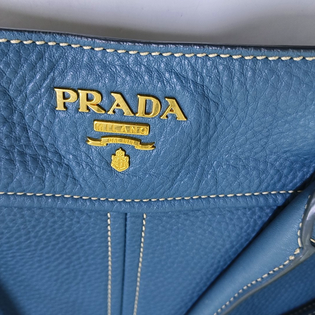 PRADA Tote bag Blue Cowhide Logo Shoulder Bag Handbag Golden hardware Removable shoulder strap-(SKU)-957689174