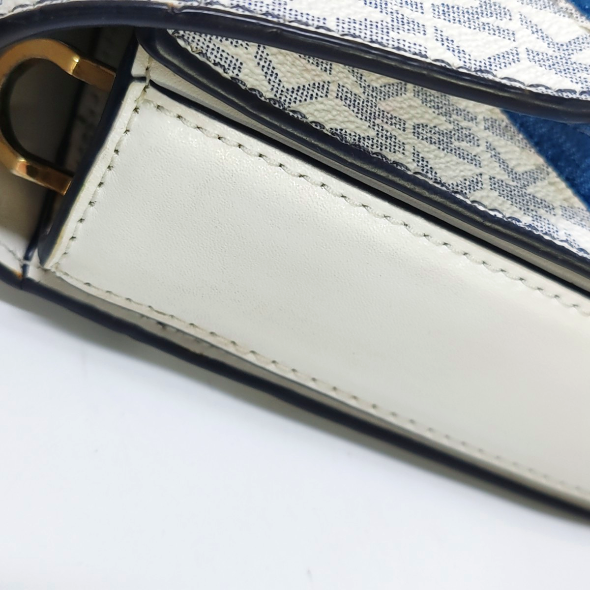 MICHAEL KORS Sloan Editor Blue Coated Canvas Monogrammed Crossbody Bag with Shoulder Strap and Handbag Golden hardware Removable shoulder strap-(SKU)-951791936