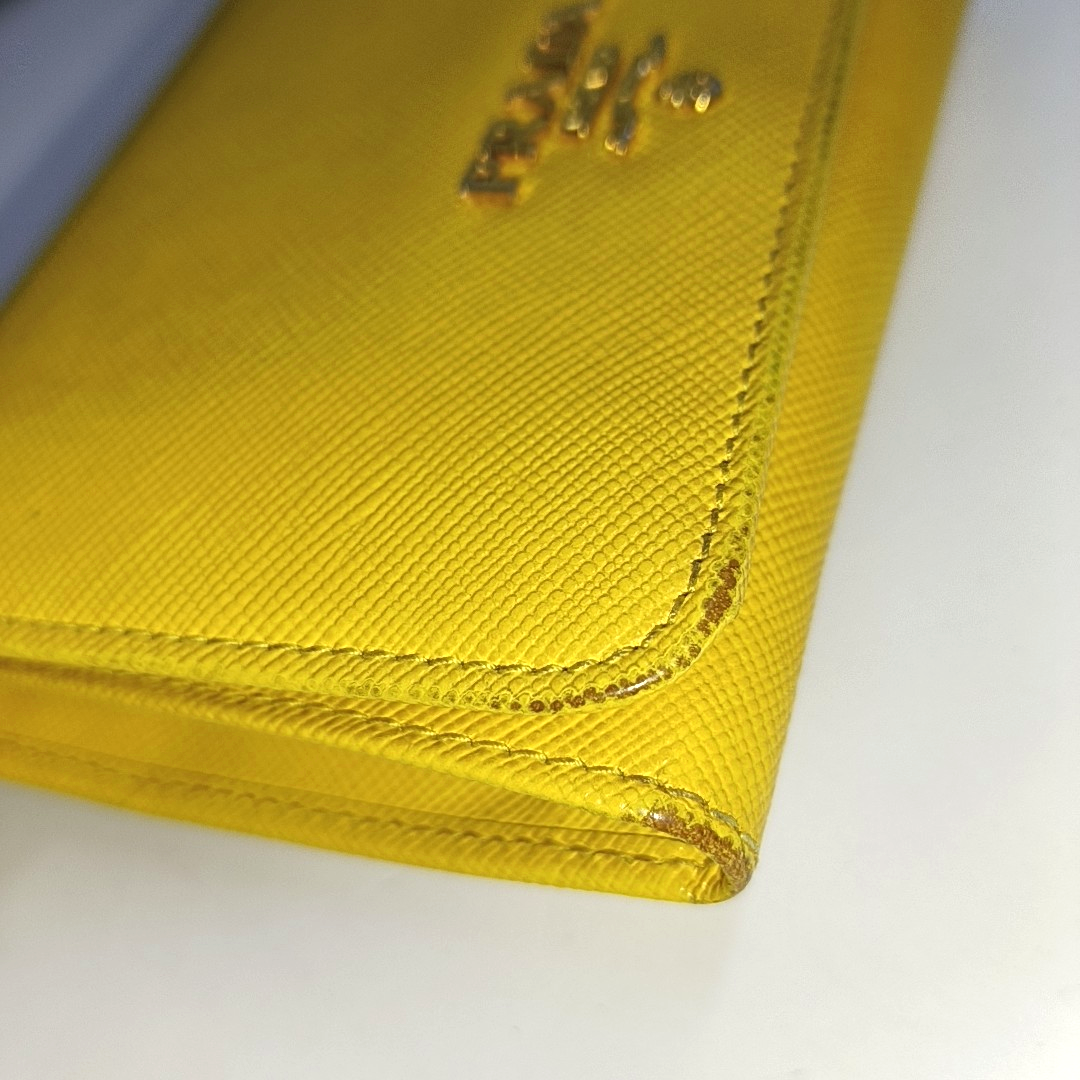 PRADA Yellow Cowhide Cross Grain Wallet Golden hardware-(SKU)-938135493