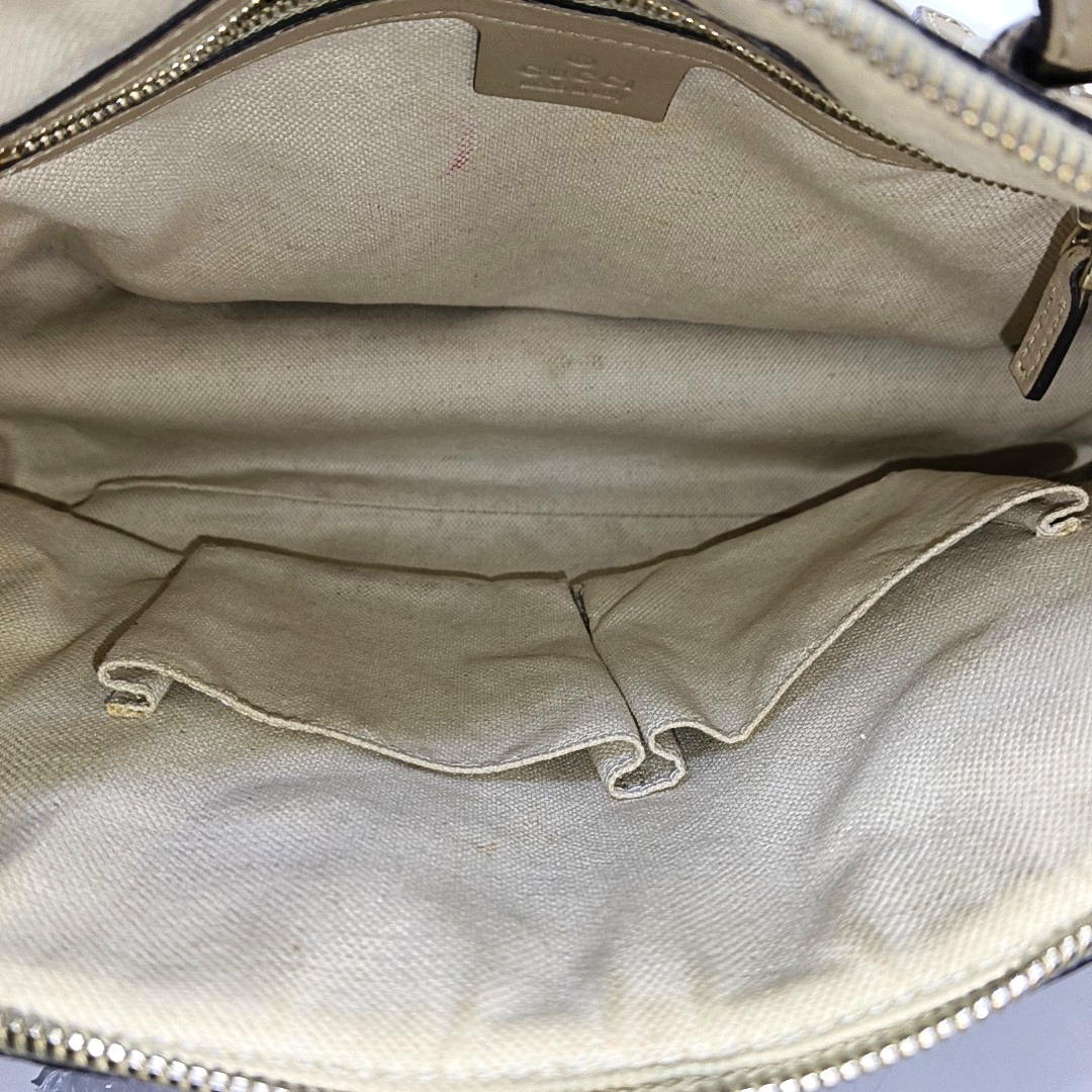 GUCCI Small size Khaki Coated Canvas Monogrammed Single Shoulder Bag Tote Golden hardware Removable shoulder strap-(SKU)-942536212