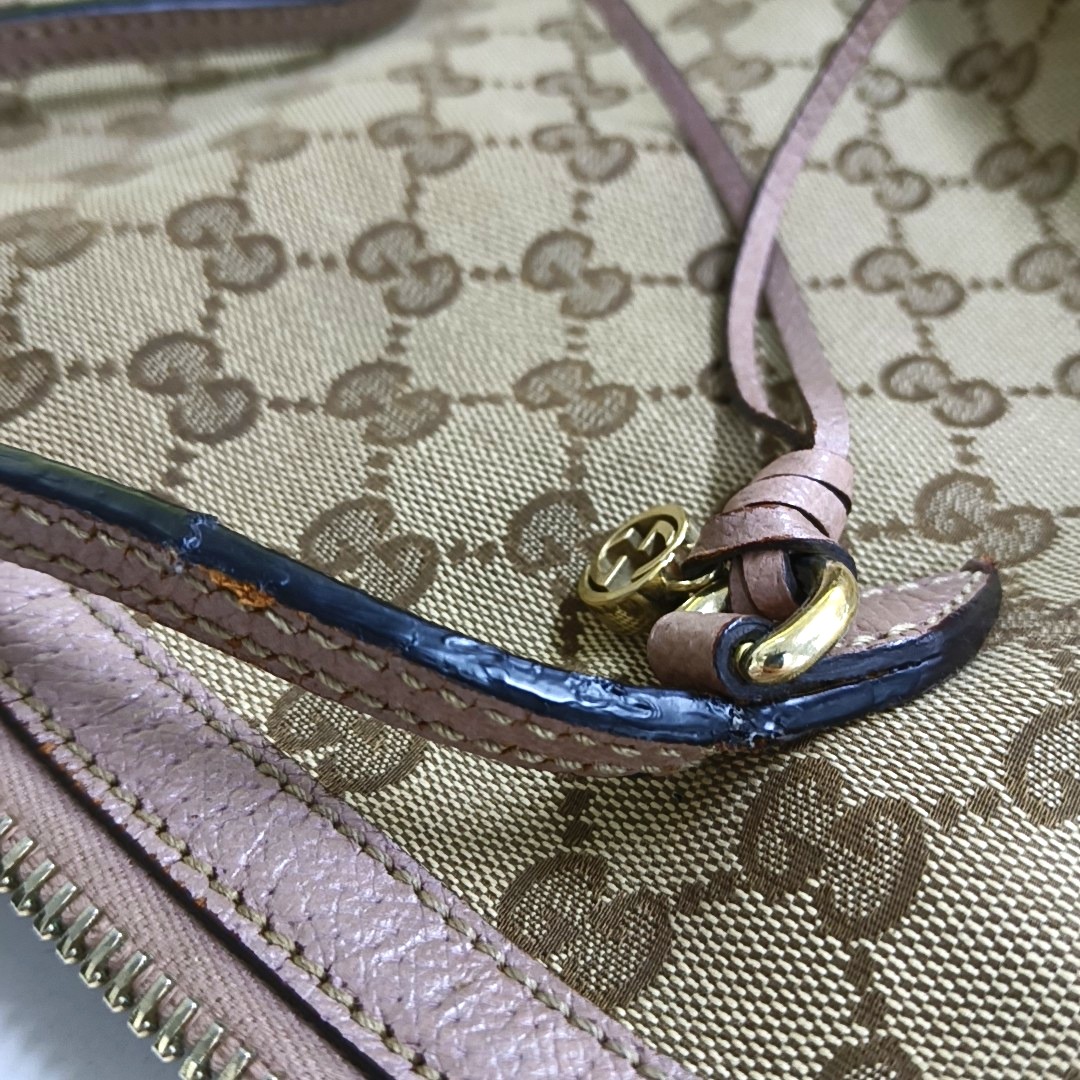 GUCCI Bree Khaki Canvas Monogram Tote Bag Single Shoulder Bag Golden hardware-(SKU)-959592766