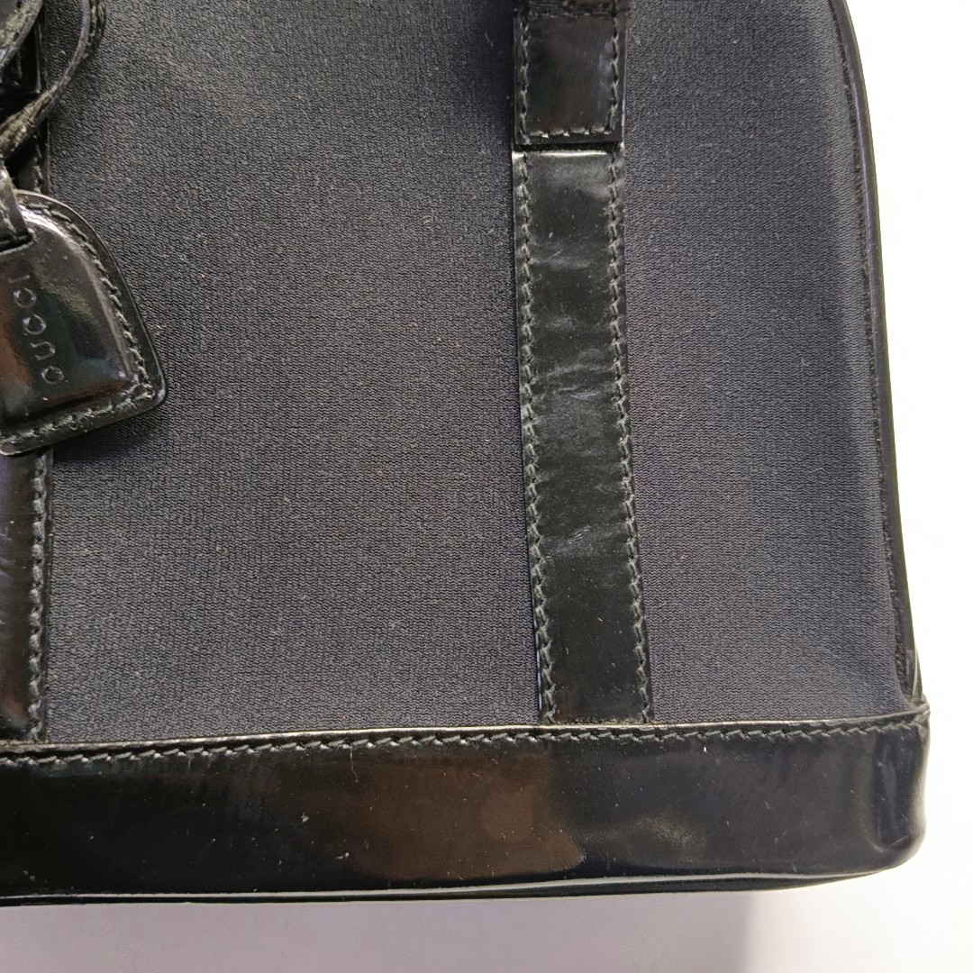 GUCCI Black Fabric Bamboo Handle Handbag Silver Hardware-(SKU)-945627916