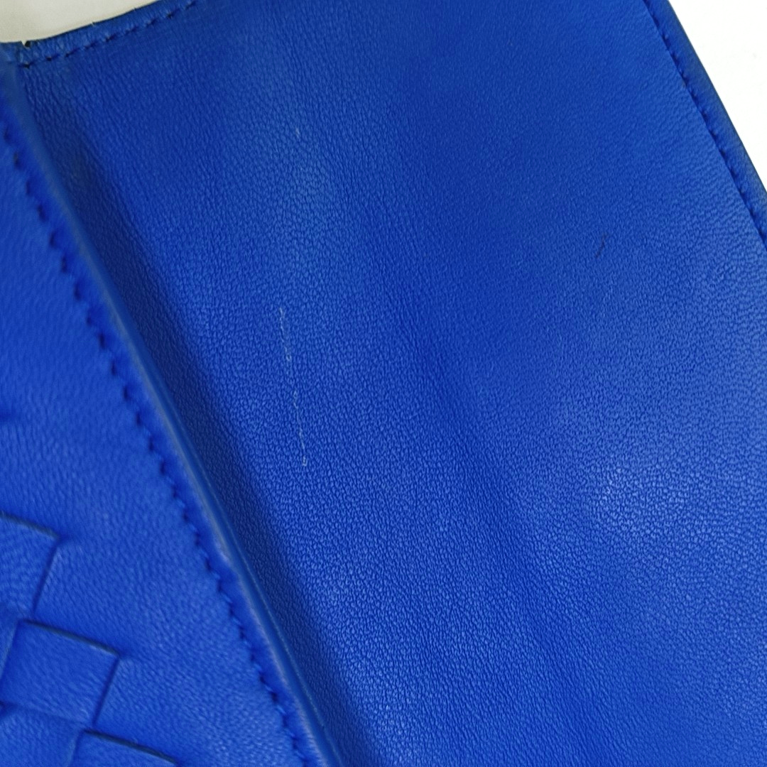 BOTTEGA VENETA Blue sheepskin woven wallet Silver Hardware-(SKU)-942953216