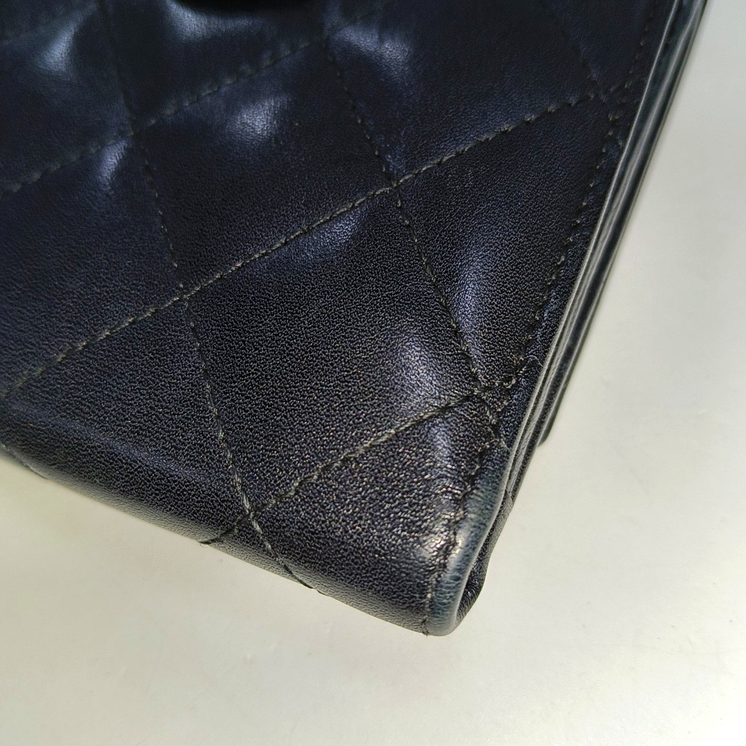 CHANEL CAMBON Black Cowhide Quilted Texture Wallet Silver Hardware 15nan-(SKU)-930797886