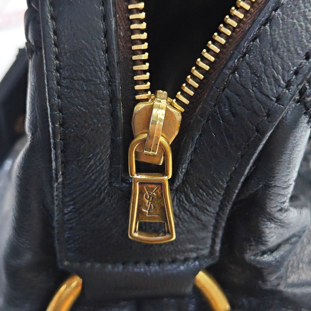 YSL MUSE Black Leather Studs Braided Handbag Shoulder Bag Golden hardware Removable shoulder strap-(SKU)-947588322