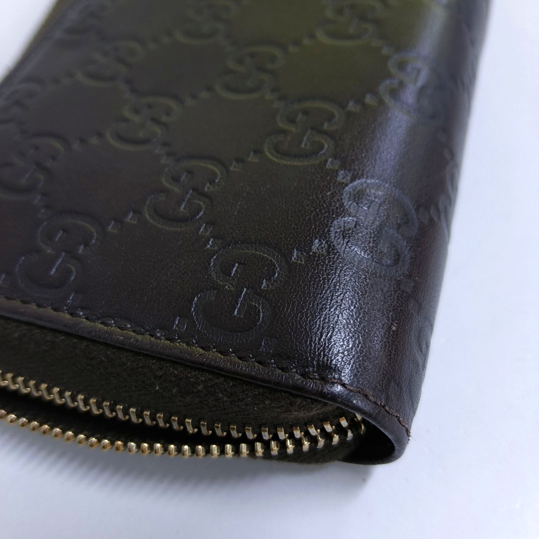 GUCCI Dark Brown Cowhide Monogrammed Texture Wallet Golden hardware-(SKU)-959715044