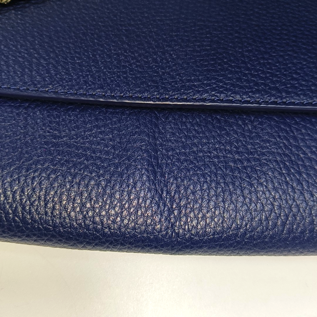 TORY BURCH Dark Blue Leather Shoulder Tote Crossbody Bag Golden hardware Removable shoulder strap-(SKU)-14258983