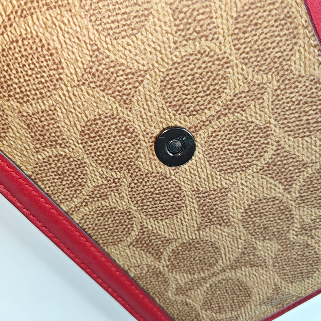 COACH Small size Red Leather Monogrammed Single Shoulder Bag Handbag Crossbody Black hardware shoulder straps-(SKU)-933513610