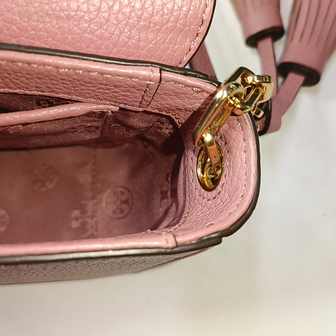 TORY BURCH Thea Red Bean Color Leather Quilted Fringe Single Shoulder Bag Crossbody Bag Golden hardware-(SKU)-938683728