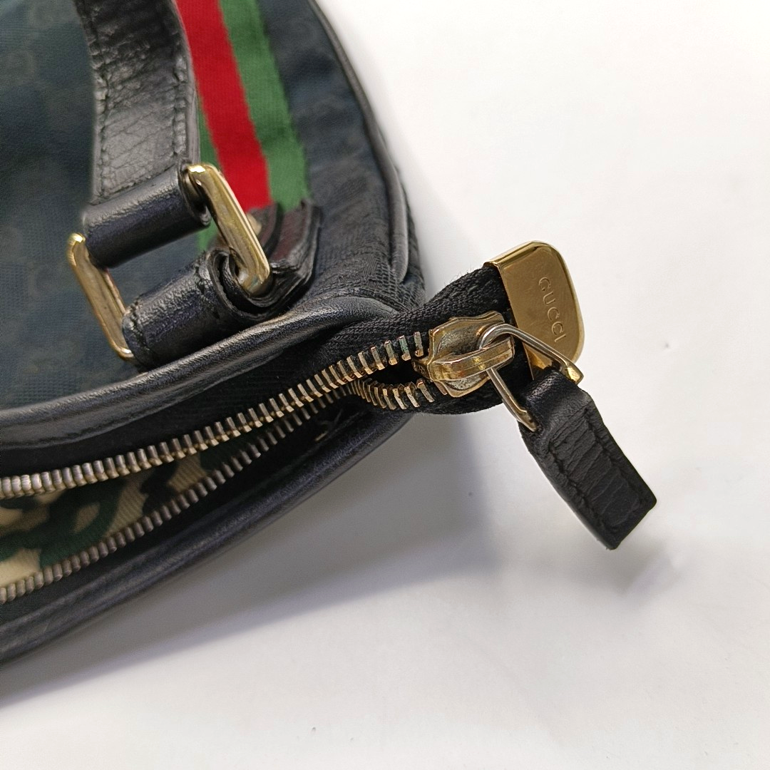 GUCCI Black Coated Canvas Monogrammed Single Shoulder Bag Sling Golden hardware-(SKU)-947676708