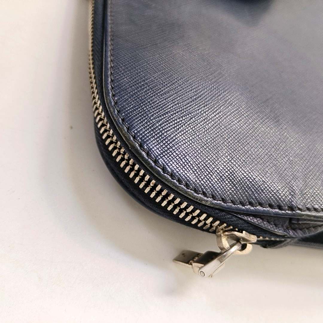 PRADA Dark Blue Leather Handbag Silver Hardware-(SKU)-954413734