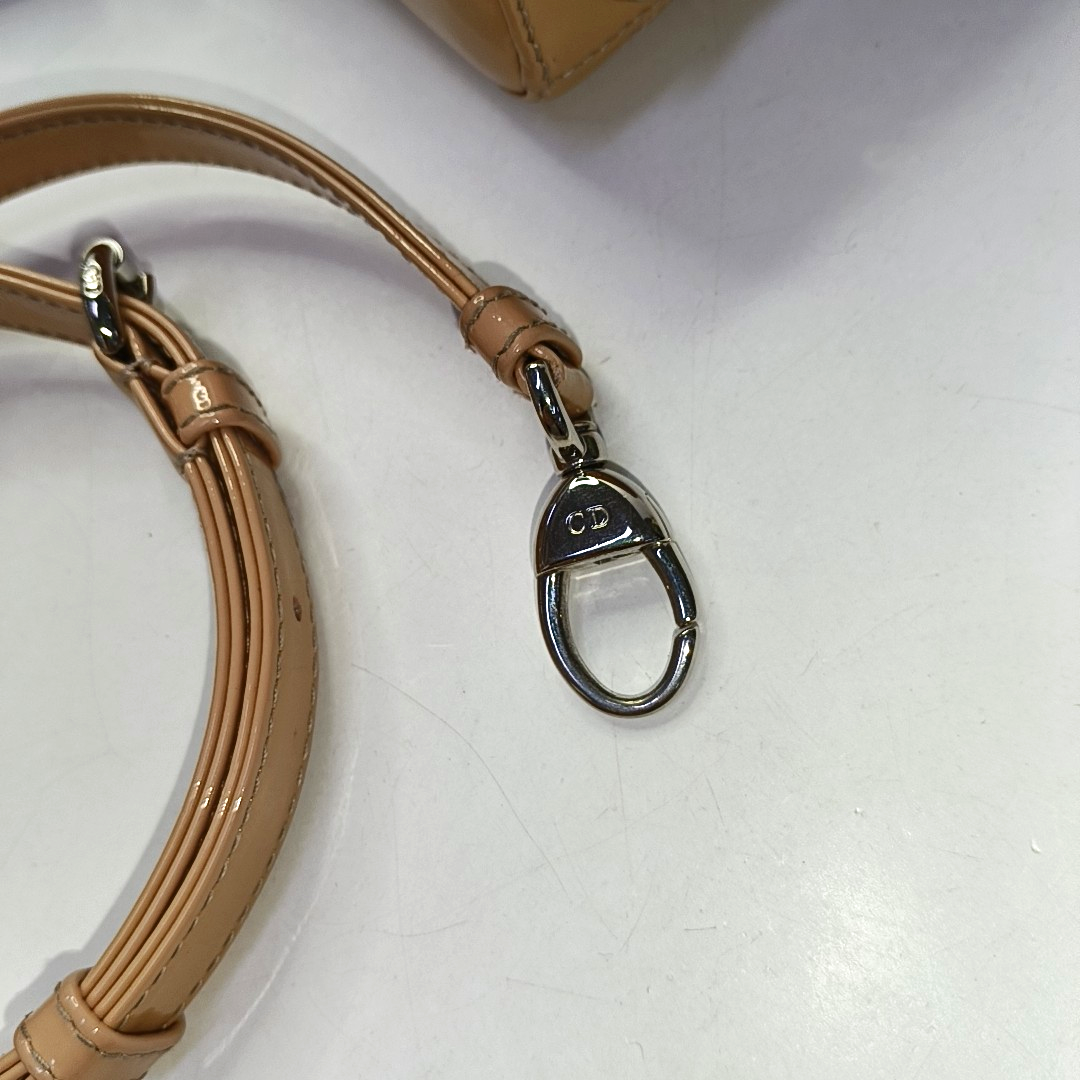 DIOR Lady Dior Mini Khaki Patent Leather Cannage Quilted Hobo Shoulder Bag Handbag Crossbody Bag 18 Clasp Silver Hardware Removable Shoulder Strap-(SKU)-961779565
