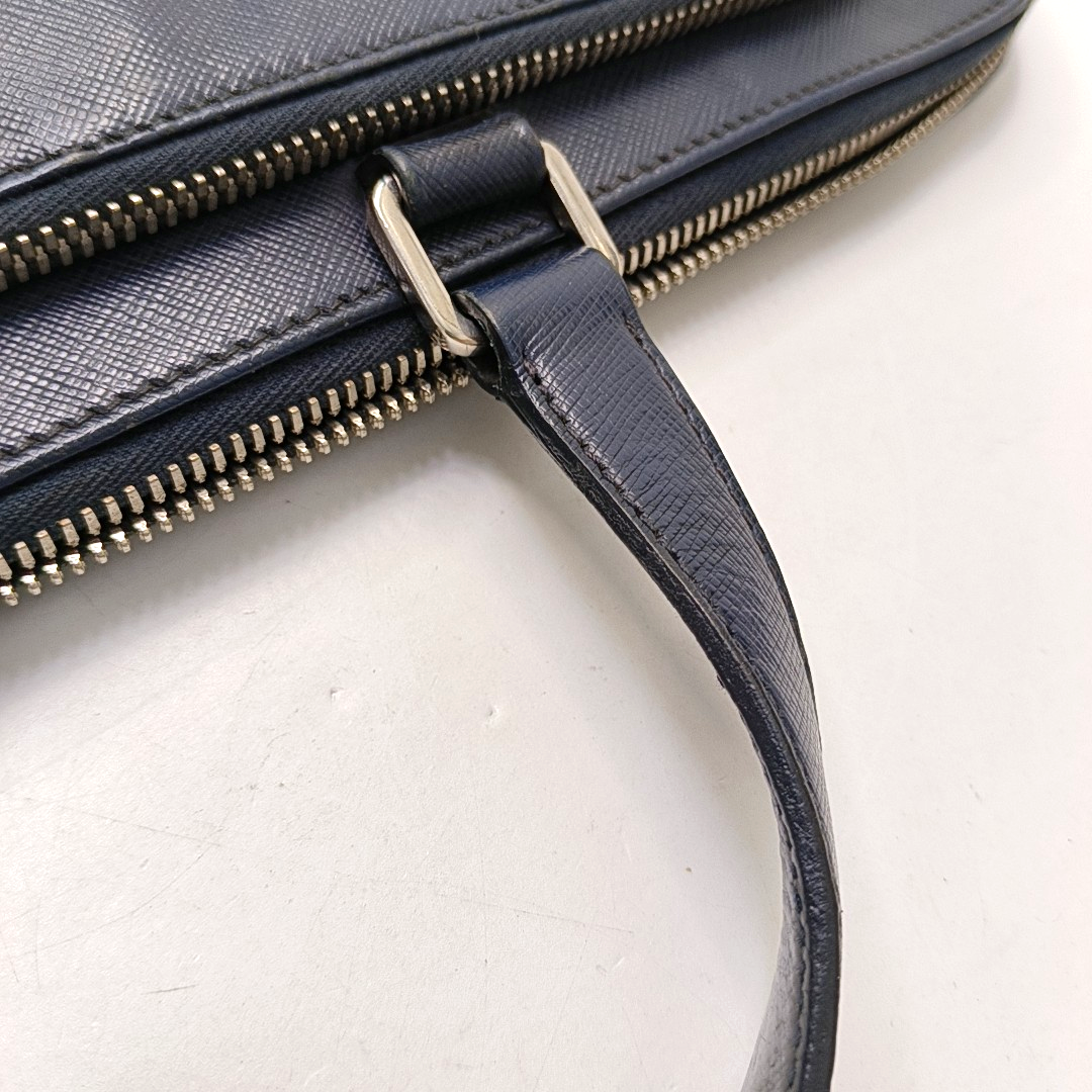 PRADA Dark Blue Leather Handbag Silver Hardware-(SKU)-954413734