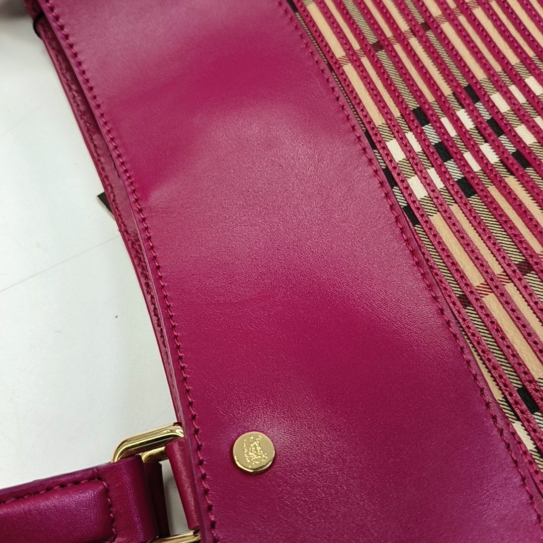 BURBERRY Tote bag Fuchsia Cowhide Warhorse Checkered Quilted Handbag Golden hardware-(SKU)-959437987