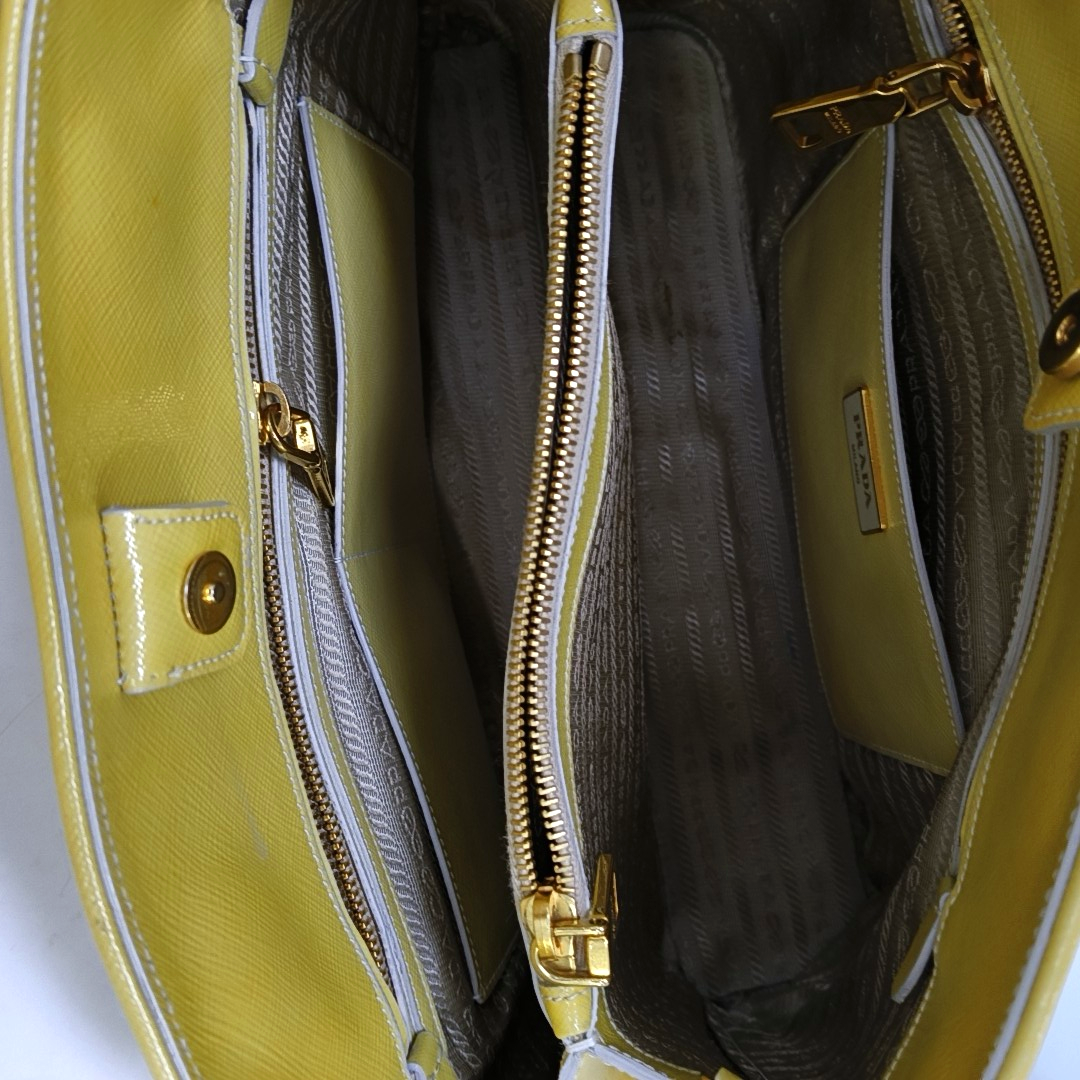 PRADA Promenade Yellow Cowhide Logo Monogram Crossbody Tote Bag Golden hardware Removable shoulder strap-(SKU)-959047479