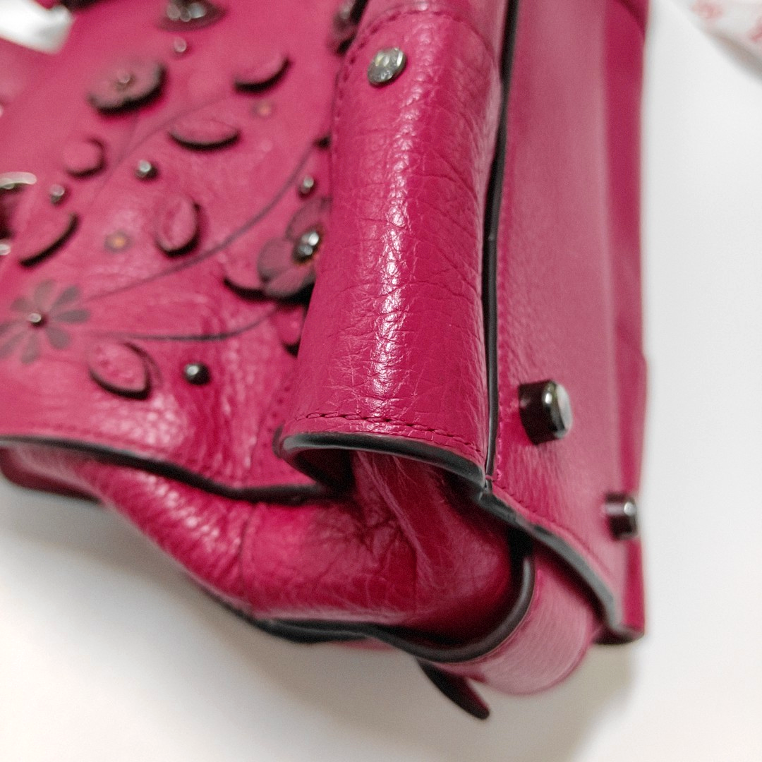 COACH MERCER Fuchsia Leather Studs Carriage Single Shoulder Bag Crossbody Handbag Black hardware Removable shoulder strap-(SKU)-934322406