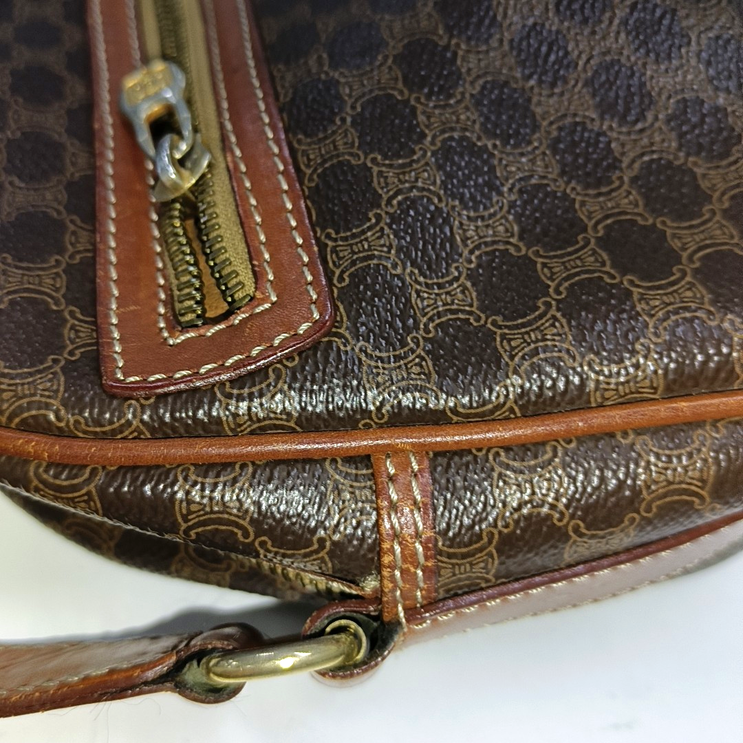 CELINE Brown Coated Canvas Triumph Gate Single Shoulder Crossbody Bag Golden hardware-(SKU)-14339227