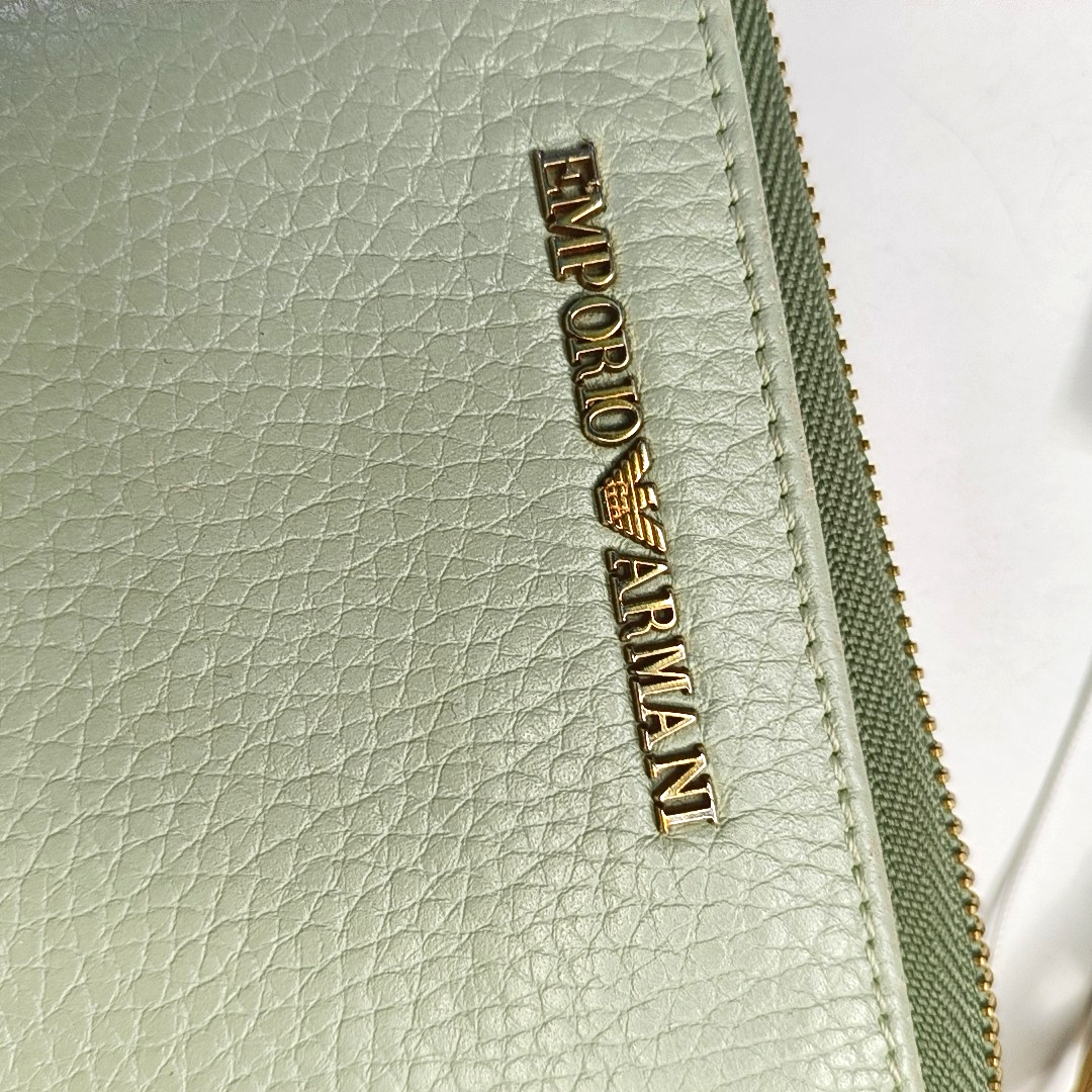 EMPORIO ARMANI Light Green Leather Wallet Golden hardware-(SKU)-950857447